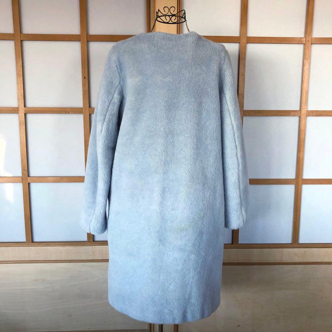 美品　ハリスワーフロンドン　レディース　ノーカラー　コート　アウター　水色　L