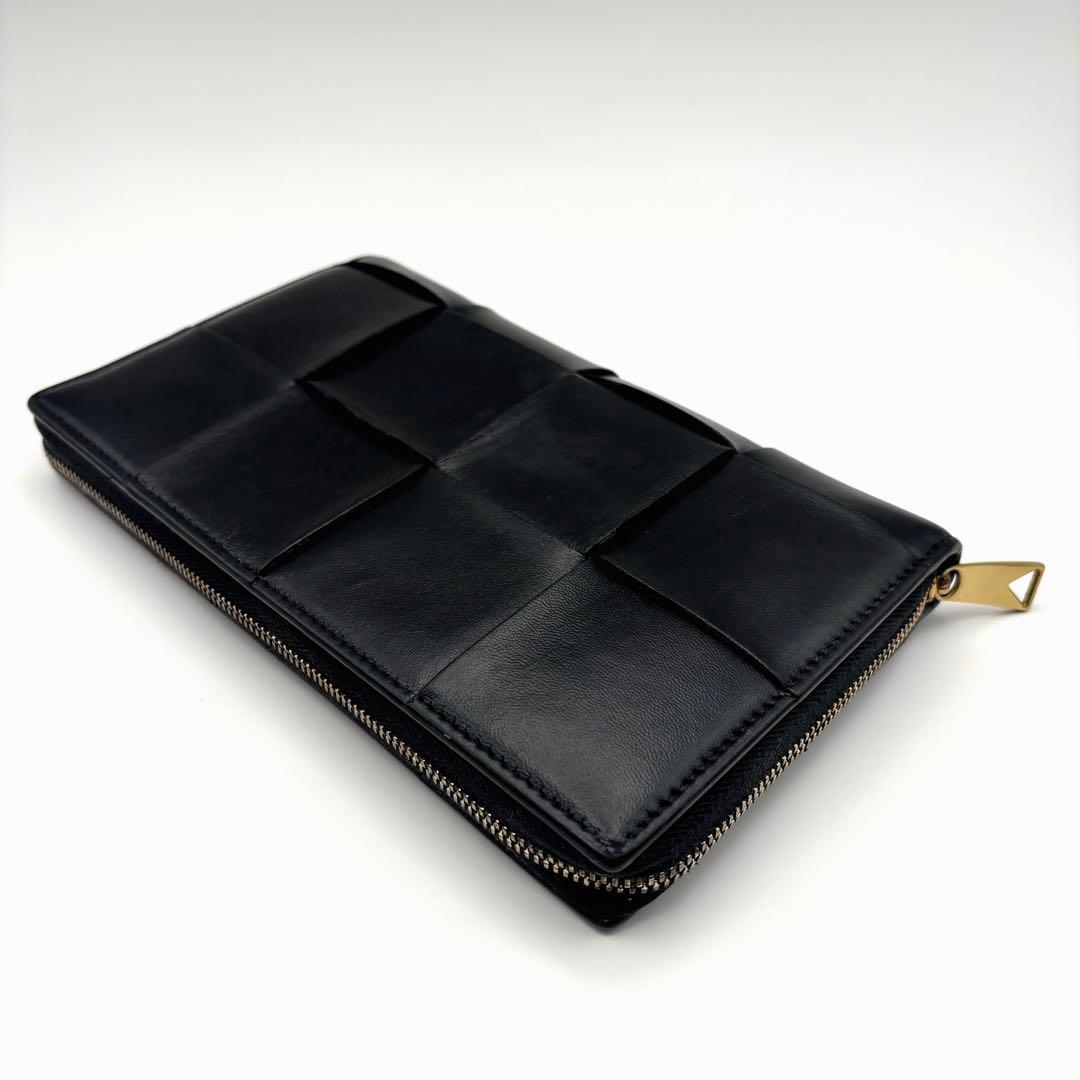 Bottegaveneta ブラックレザー長財布 ゴールド