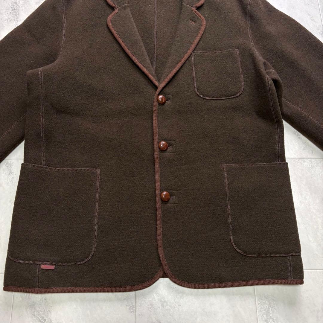 【美品】パパス 縮絨ウール テーラードジャケット パイピング 刺繍ロゴ クルミ釦