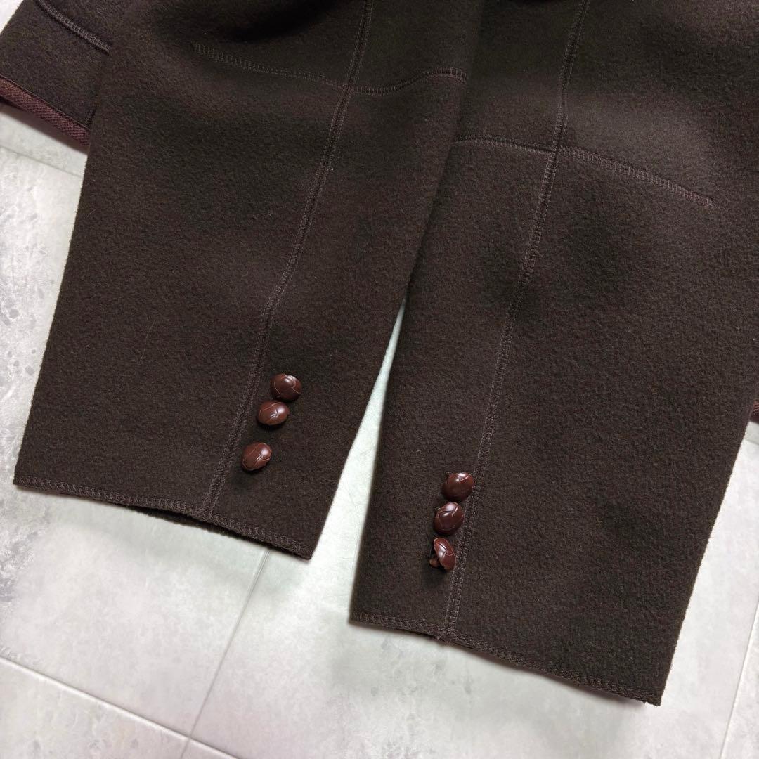 【美品】パパス 縮絨ウール テーラードジャケット パイピング 刺繍ロゴ クルミ釦