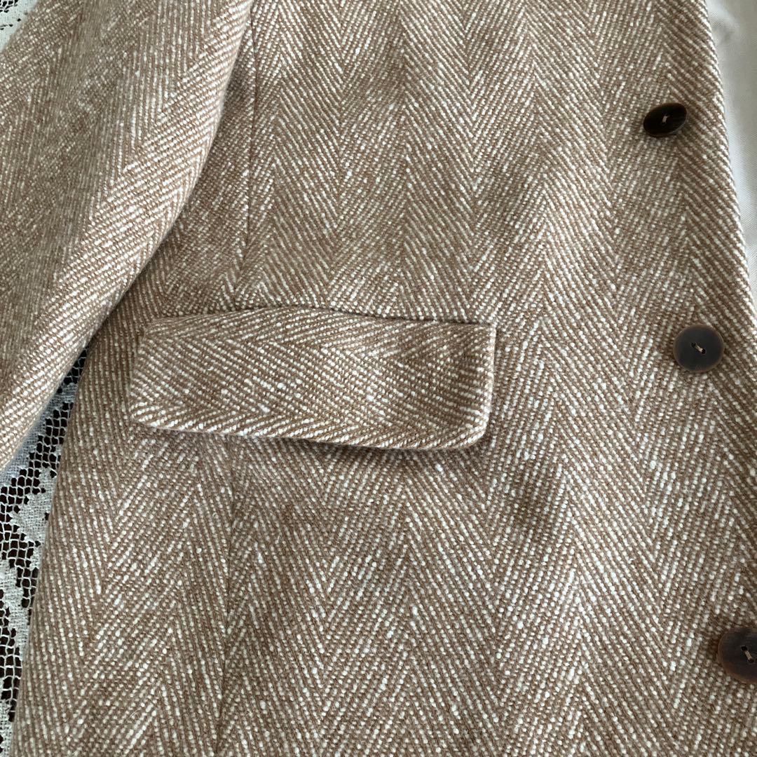 パラスパレス　ヘリンボーン織り　膝丈コート　カシミヤ混　 Lサイズ