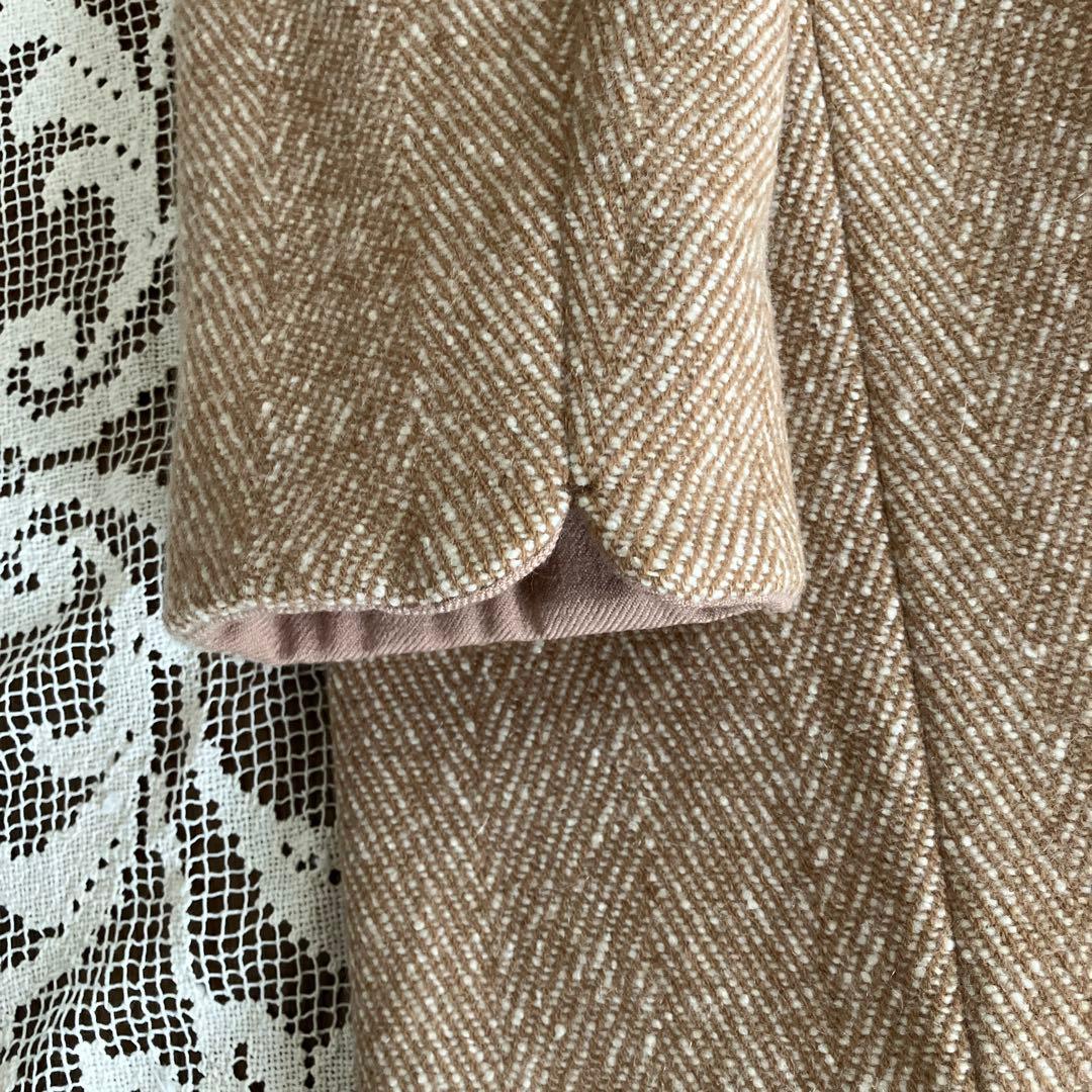 パラスパレス　ヘリンボーン織り　膝丈コート　カシミヤ混　 Lサイズ