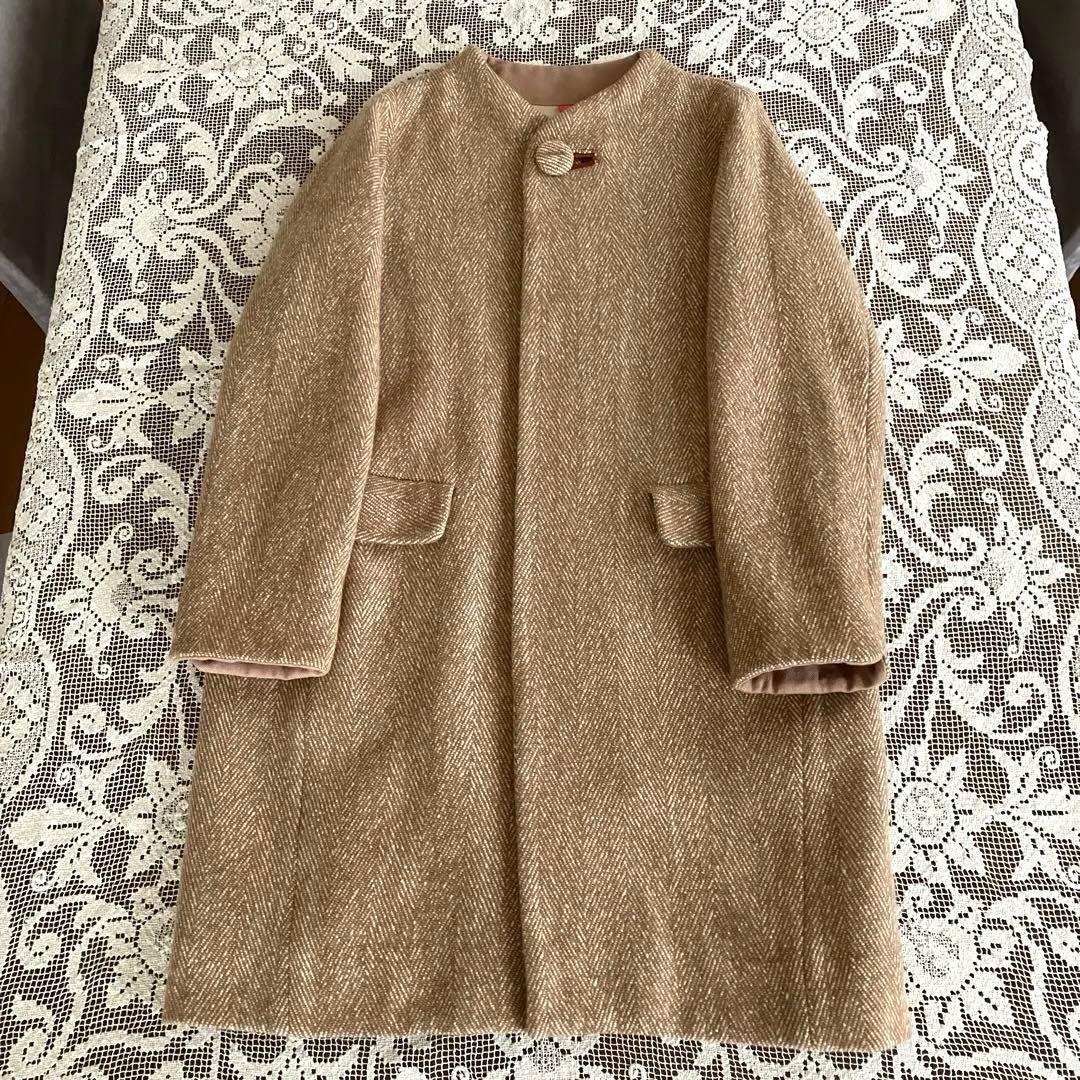 パラスパレス　ヘリンボーン織り　膝丈コート　カシミヤ混　 Lサイズ