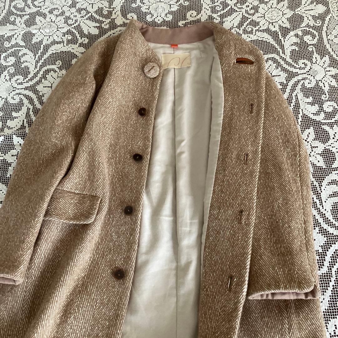 パラスパレス　ヘリンボーン織り　膝丈コート　カシミヤ混　 Lサイズ