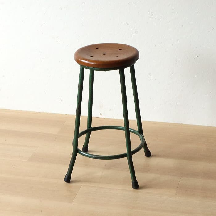 ヴィンテージ　アイアンスツール⑩　無垢材　鉄脚　古家具　レトロ