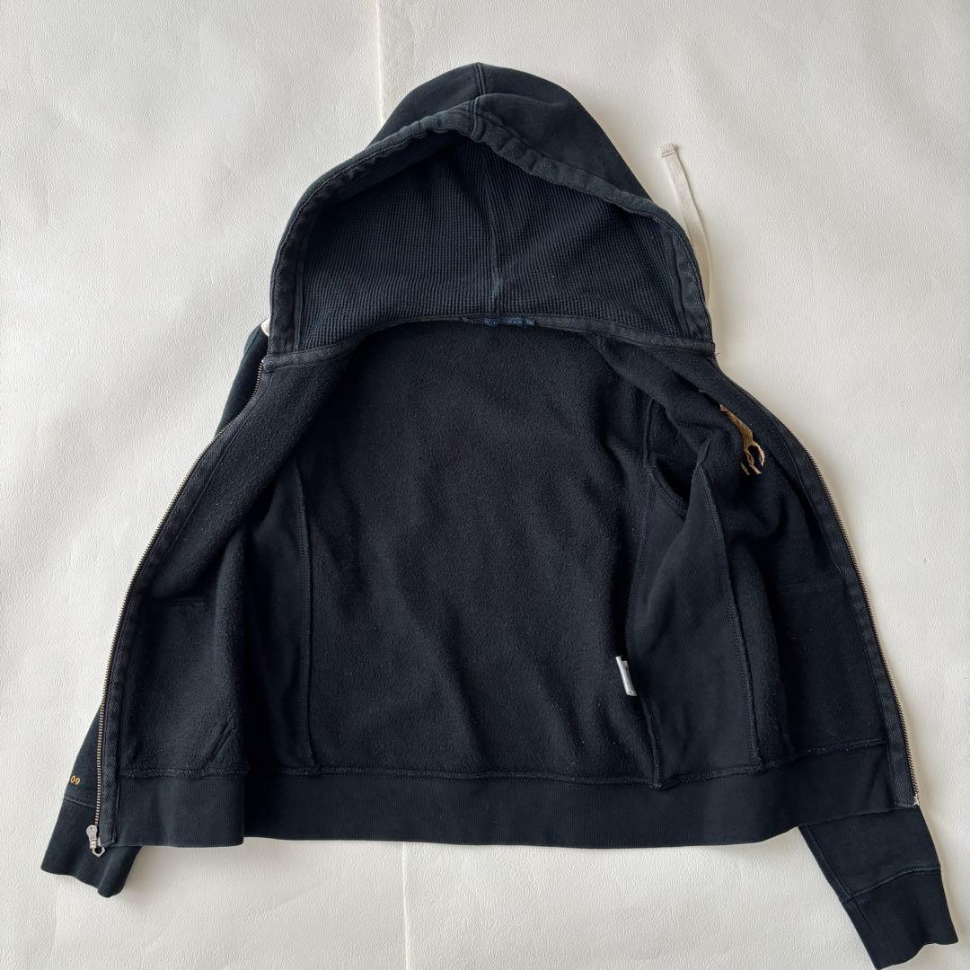 ラルフローレン　ビッグポニー　パーカー　裏起毛　ワッフル　刺繍入り　ブラック