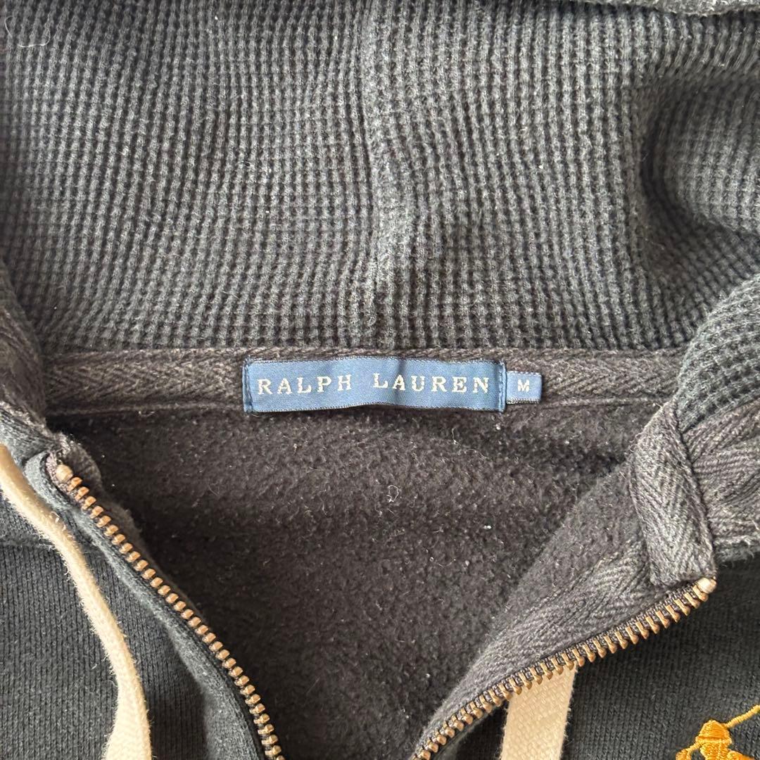 ラルフローレン　ビッグポニー　パーカー　裏起毛　ワッフル　刺繍入り　ブラック