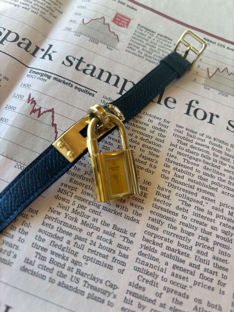 ヴィンテージHERMES☆ケリーウォッチ(ブラックベルト×ゴールド)