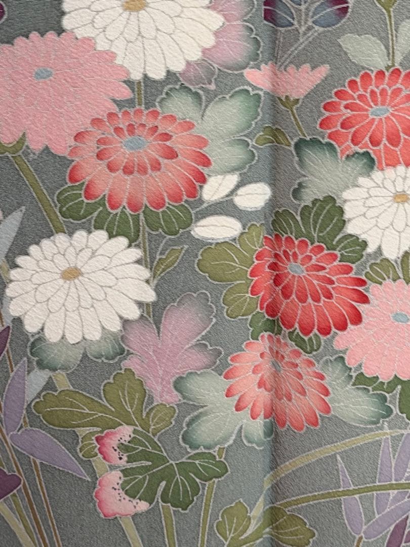 訪問着フルセット、落款入り　四季の花、染め分け　友禅　作家物