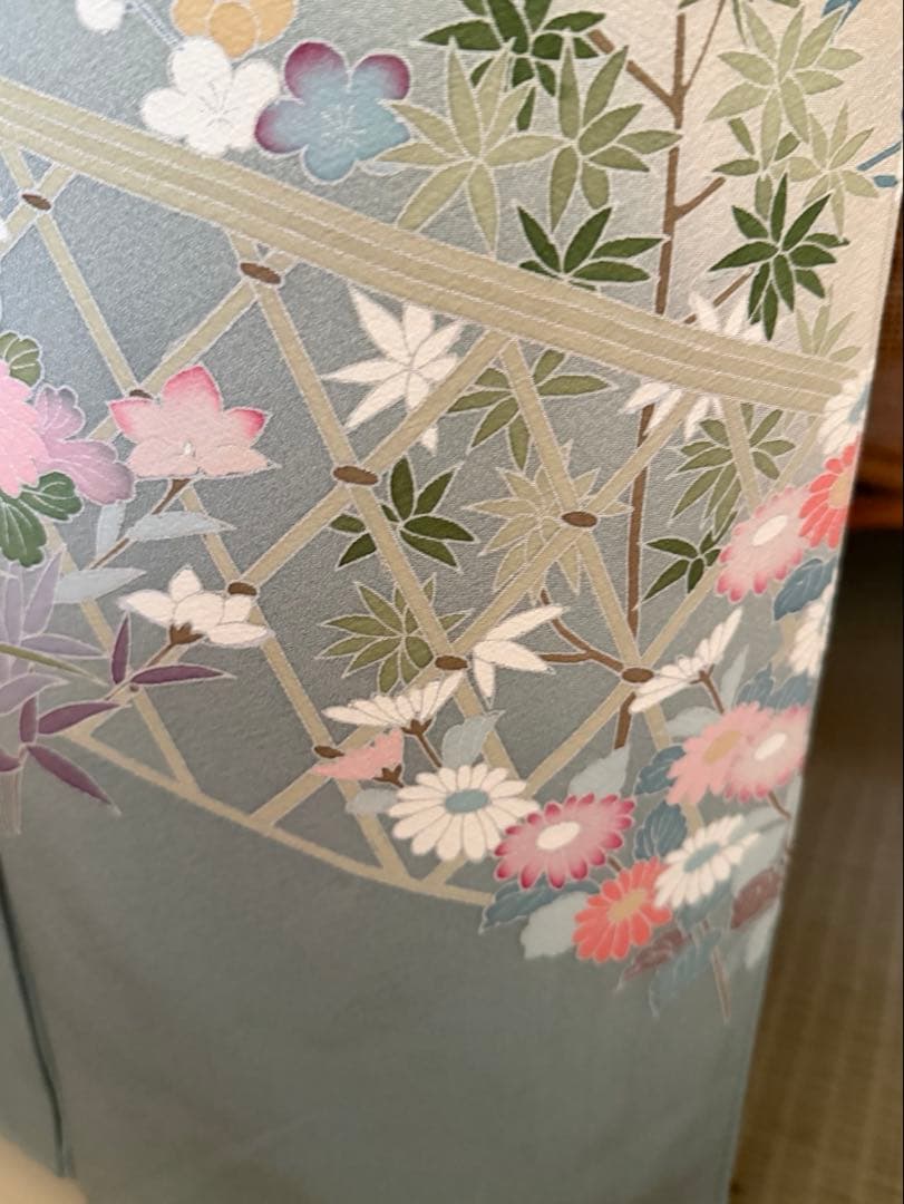 訪問着フルセット、落款入り　四季の花、染め分け　友禅　作家物