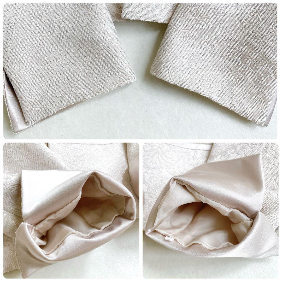 【美品】ソワールドルチェ ジャガード ノーカラーペプラムジャケット ベージュ L