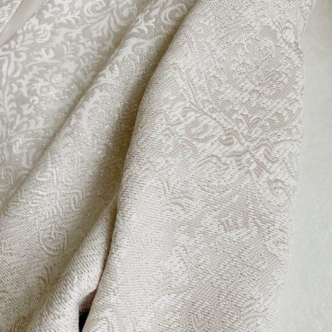 【美品】ソワールドルチェ ジャガード ノーカラーペプラムジャケット ベージュ L