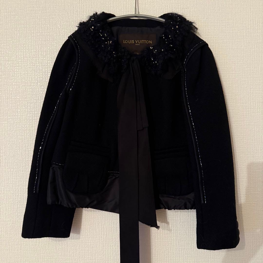 LOUIS VUITTON ノーカラージャケット ブラック 36