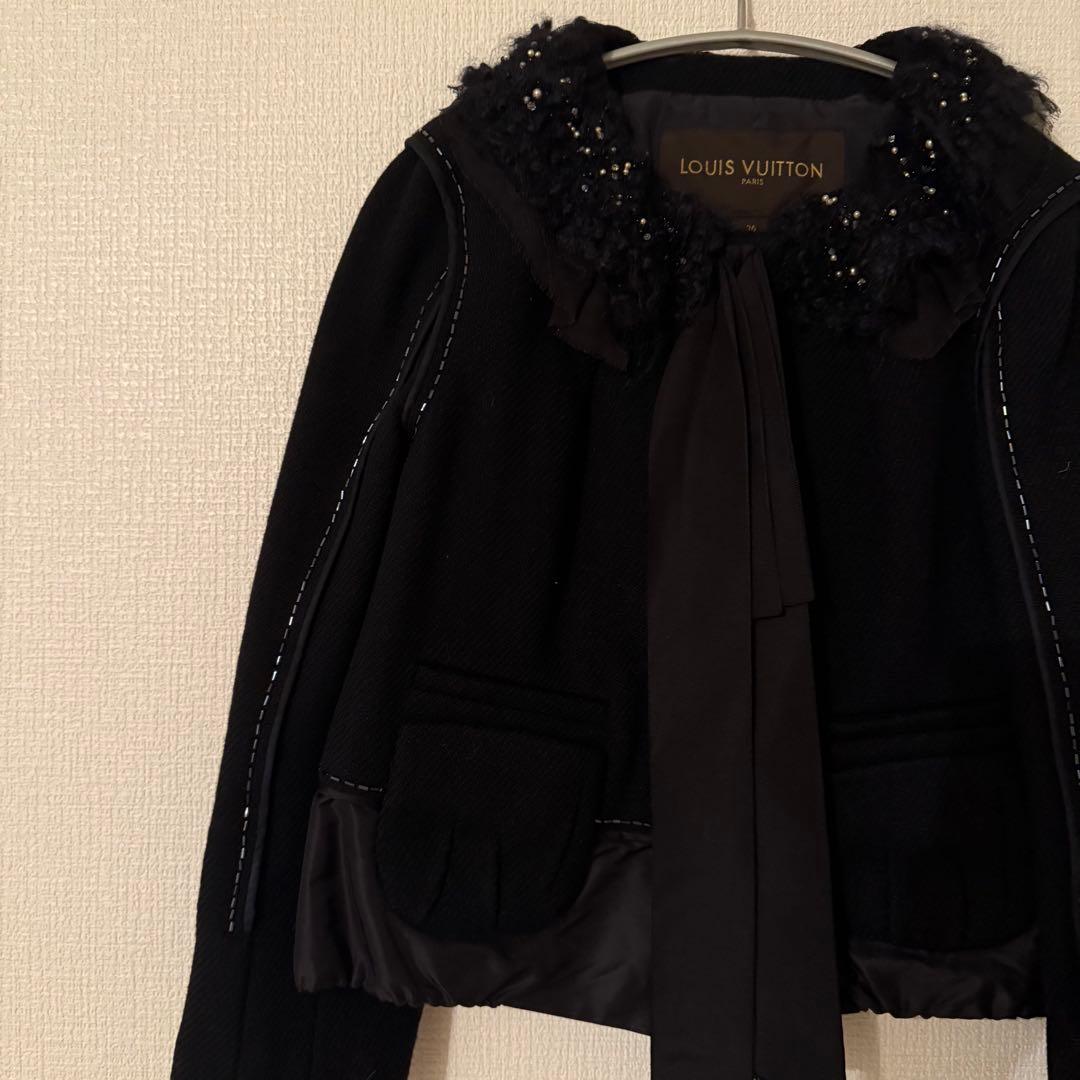 LOUIS VUITTON ノーカラージャケット ブラック 36