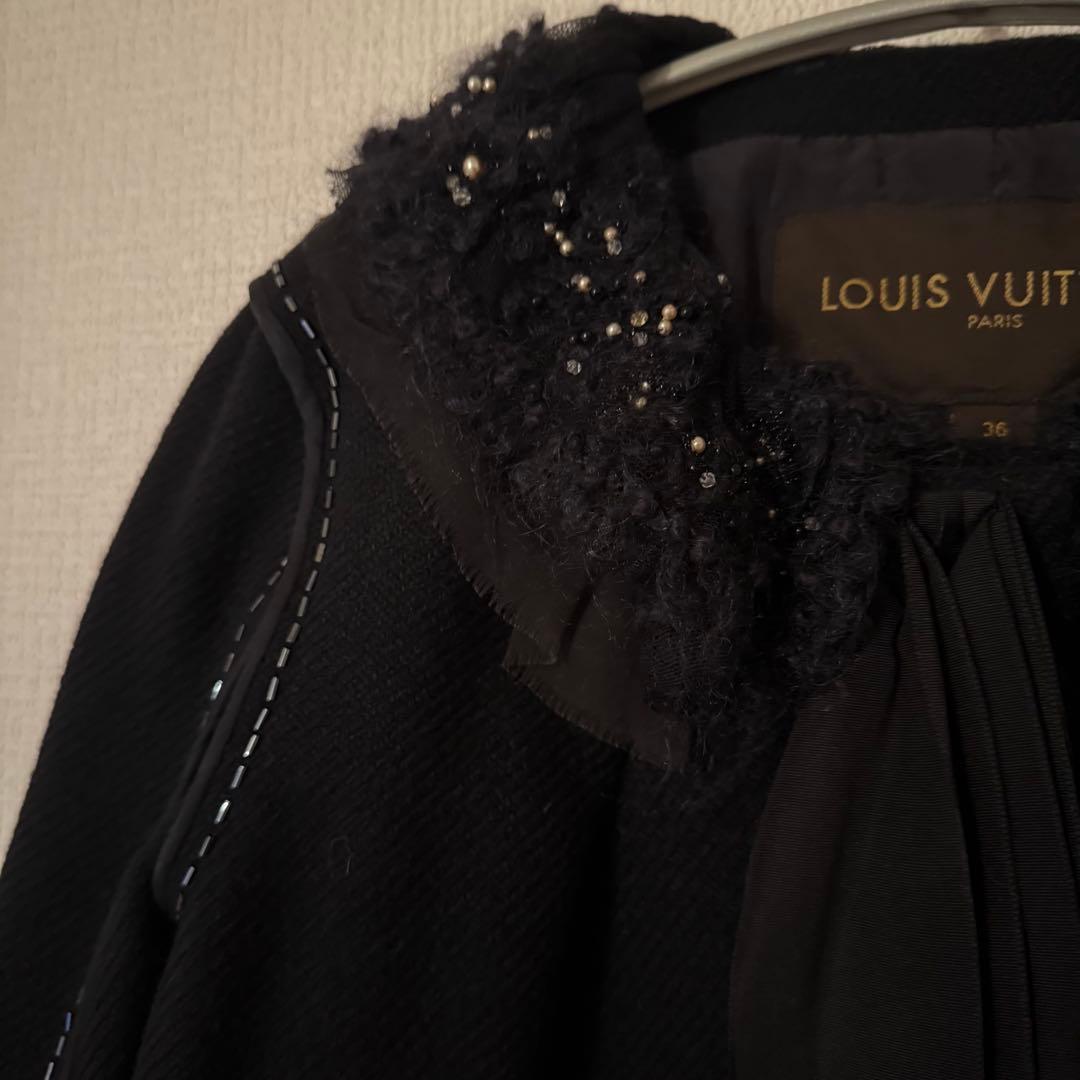 LOUIS VUITTON ノーカラージャケット ブラック 36