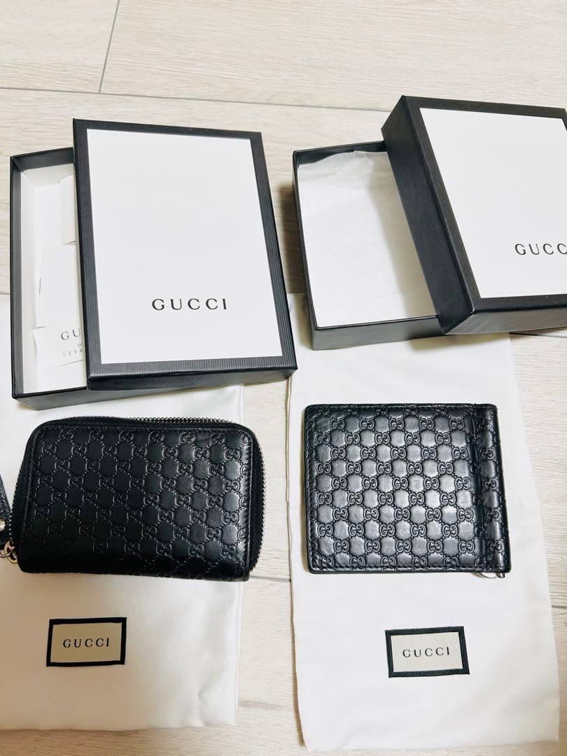 グッチ　GUCCI　マネークリップ　札入れ　小銭入れ　レザー　ブラック　セット売