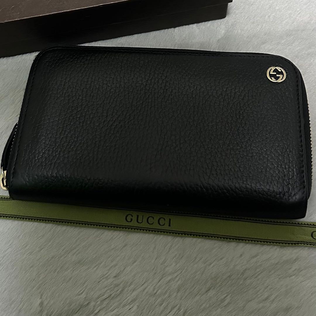 GUCCI グッチ　長財布　インターロッキング　ラウンドファスナー　GG