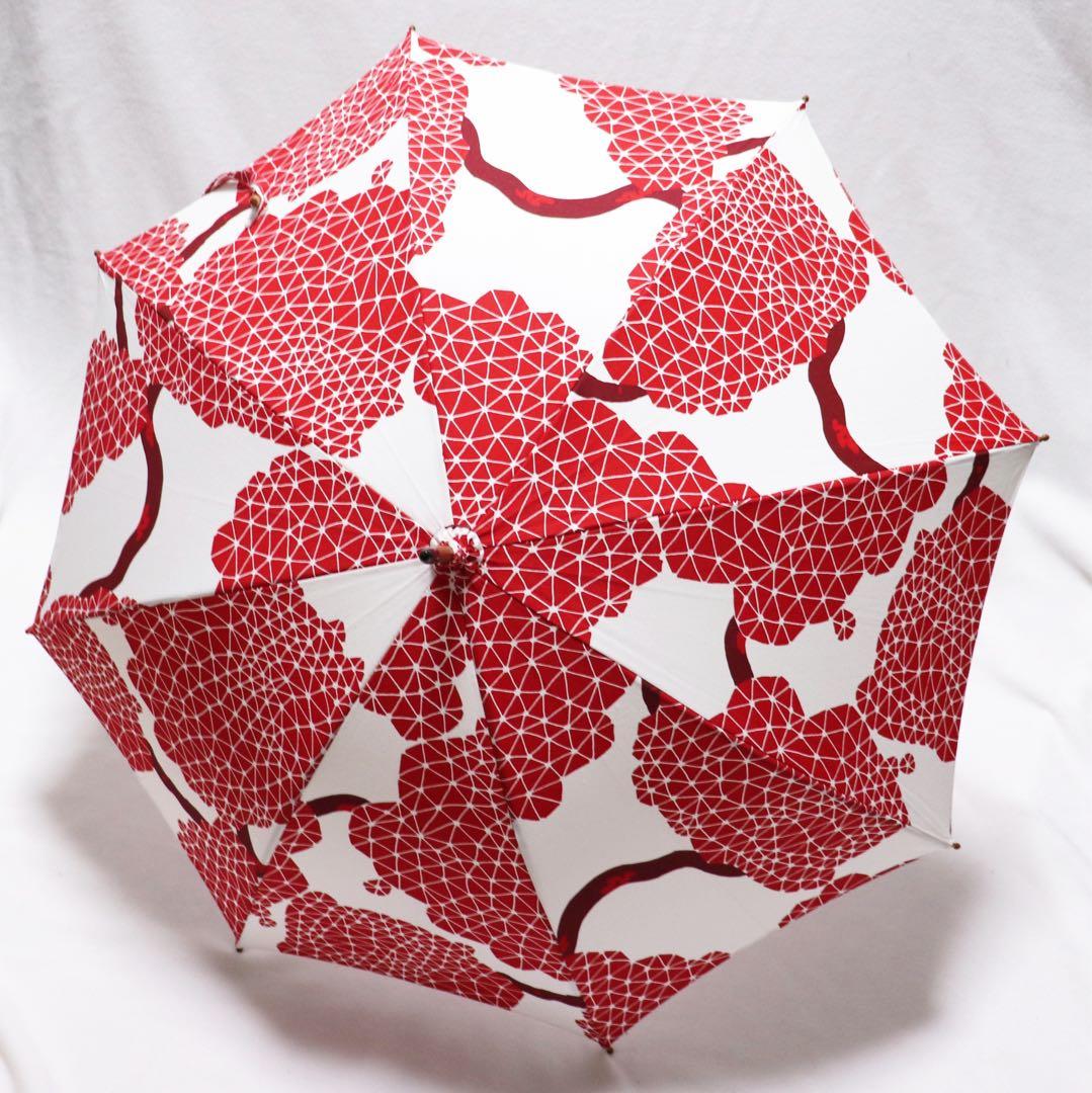 新品 日本製 赤と白のコントラストが美しい 上品和柄 高級長傘 UV加工 日傘