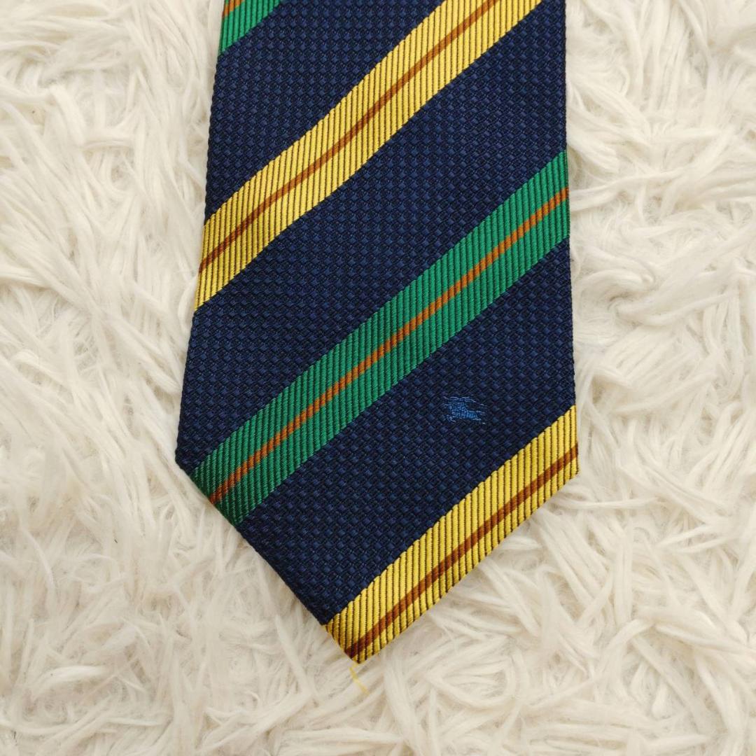 【タグ付き未使用】 バーバリー 高級シルクネクタイ ストライプ柄 ネイビー