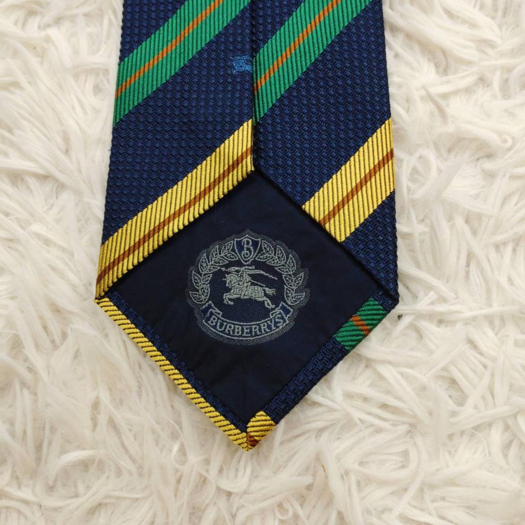 【タグ付き未使用】 バーバリー 高級シルクネクタイ ストライプ柄 ネイビー