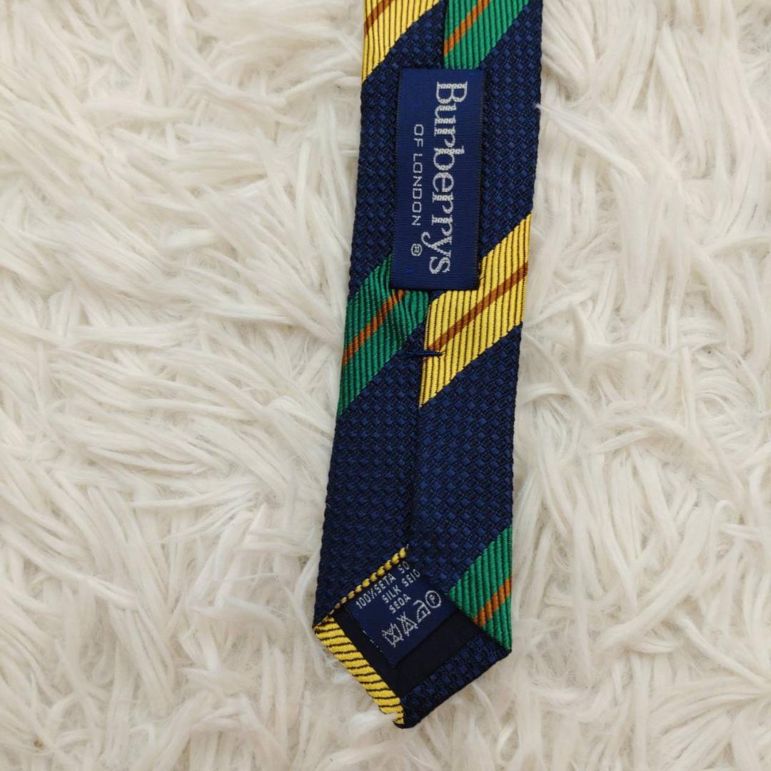 【タグ付き未使用】 バーバリー 高級シルクネクタイ ストライプ柄 ネイビー