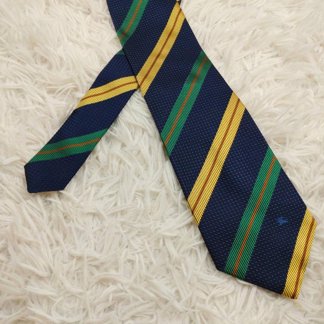 【タグ付き未使用】 バーバリー 高級シルクネクタイ ストライプ柄 ネイビー