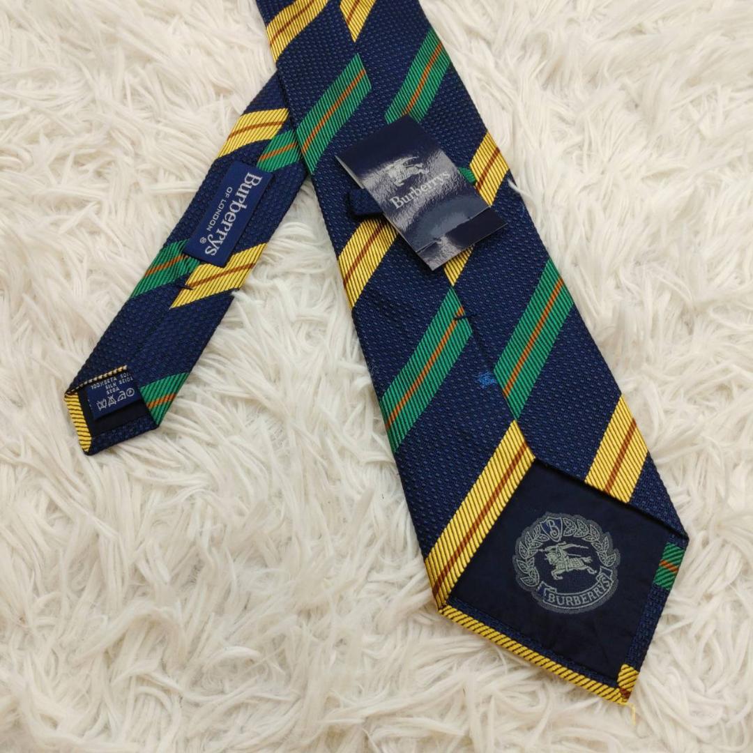 【タグ付き未使用】 バーバリー 高級シルクネクタイ ストライプ柄 ネイビー