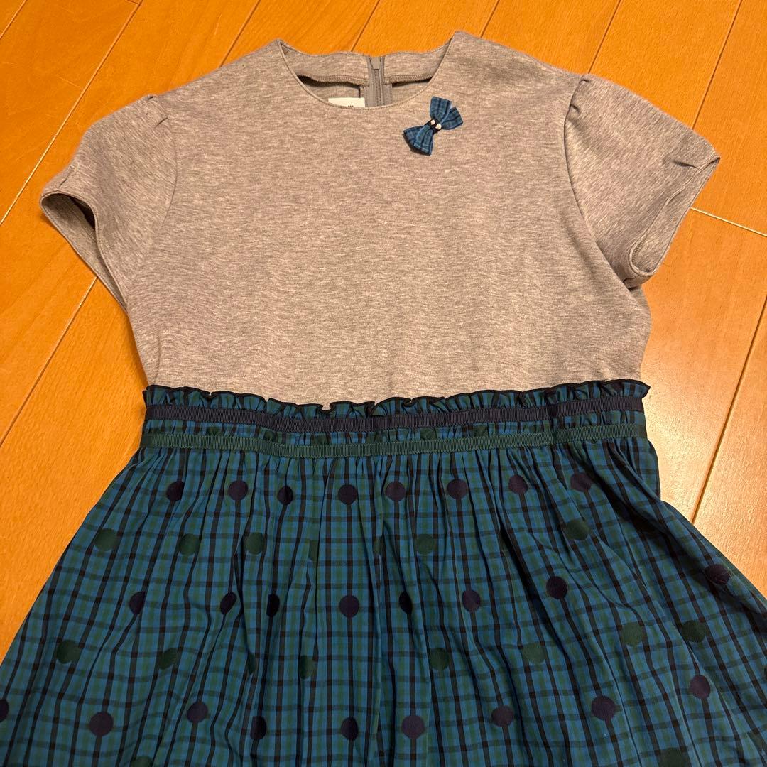 半袖ワンピース グレーと青のチェック