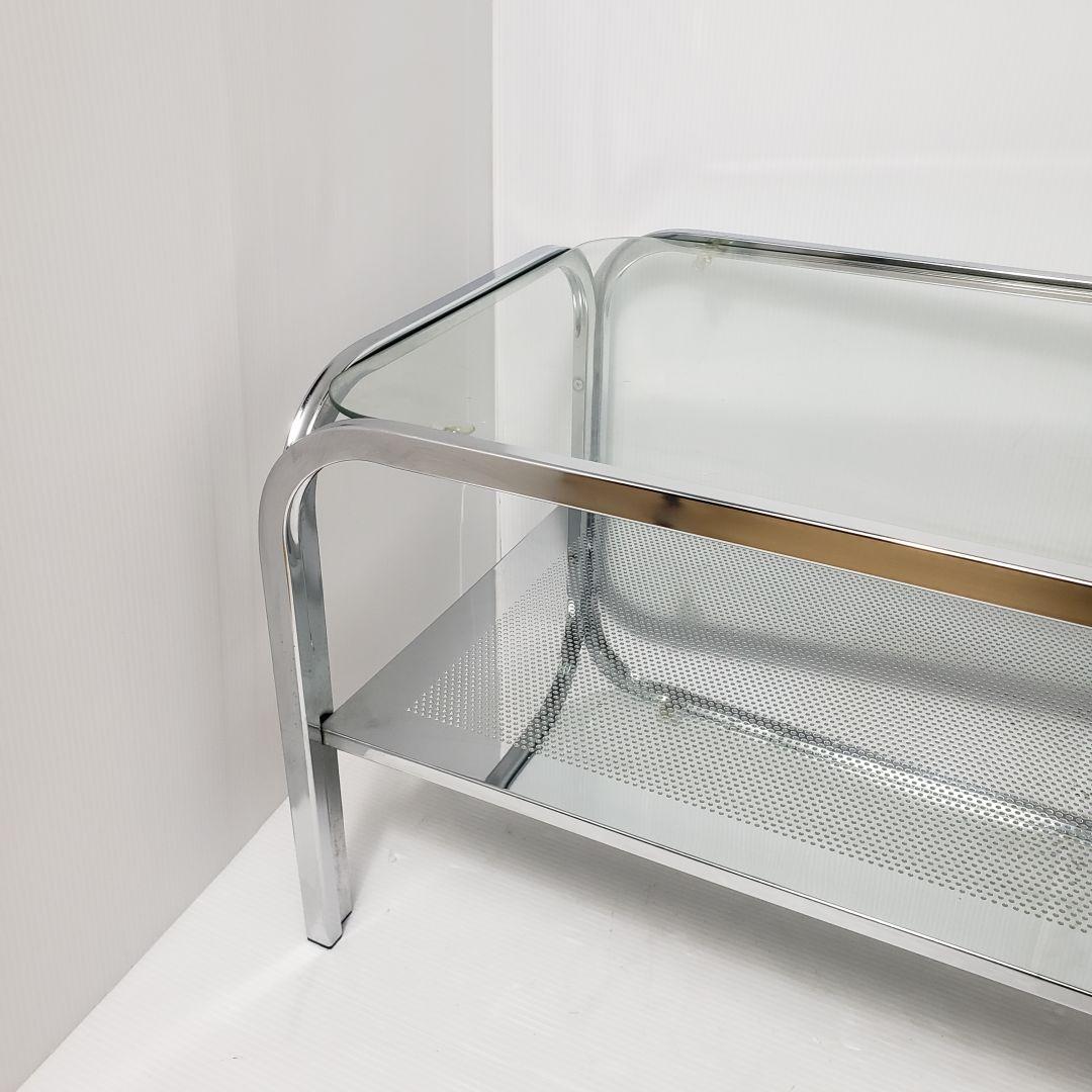 レトロ　ガラステーブル　センターテーブル　シルバー　アイアンフレーム