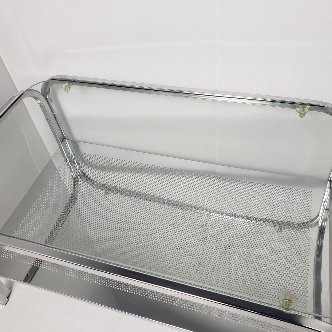 レトロ　ガラステーブル　センターテーブル　シルバー　アイアンフレーム