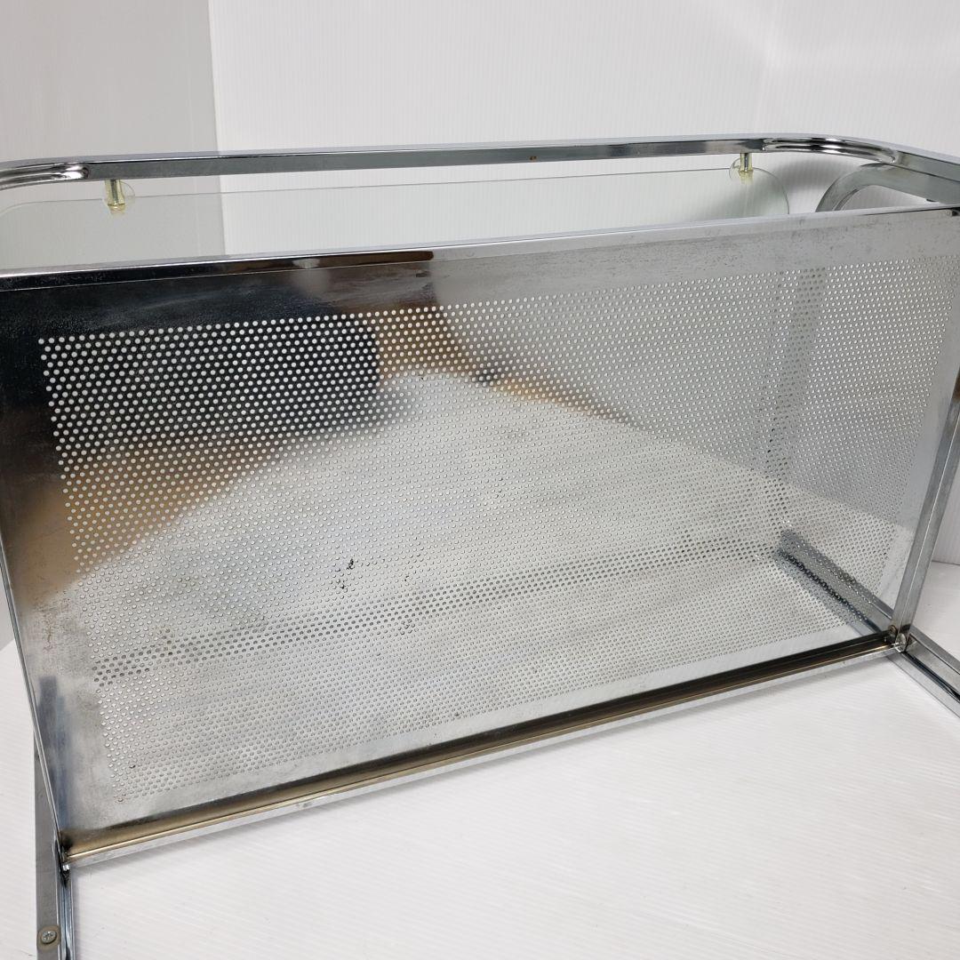 レトロ　ガラステーブル　センターテーブル　シルバー　アイアンフレーム