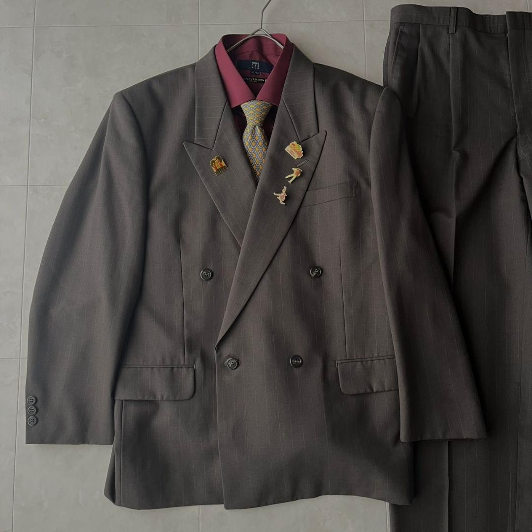 90s ダブルスーツ YSLネクタイ シャツ ピンズ 豪華5点セット