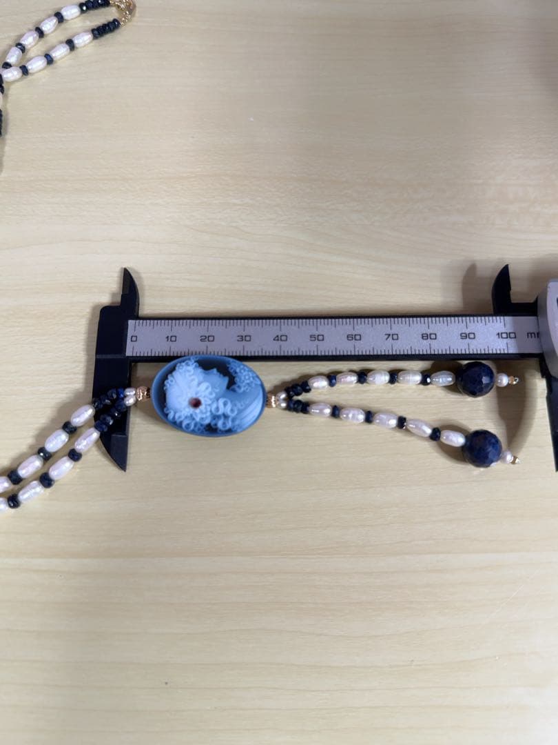 天然石瑪瑙カメオパール&サファイアコンビデザインネックレス　K18金