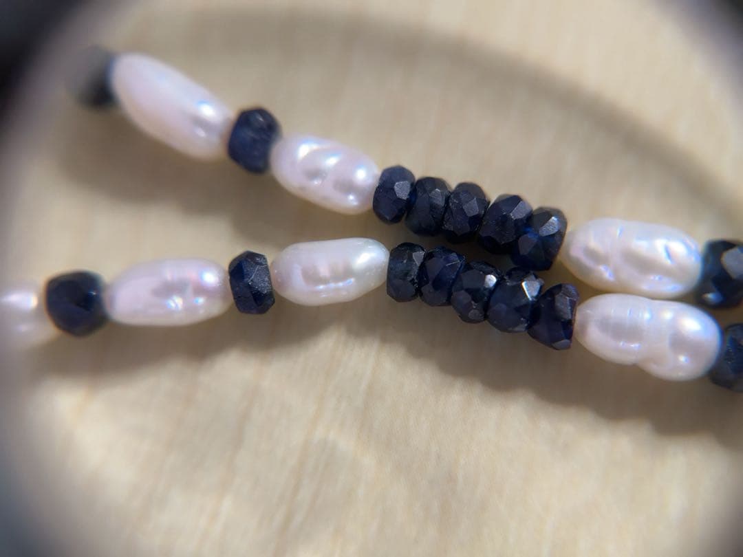 天然石瑪瑙カメオパール&サファイアコンビデザインネックレス　K18金