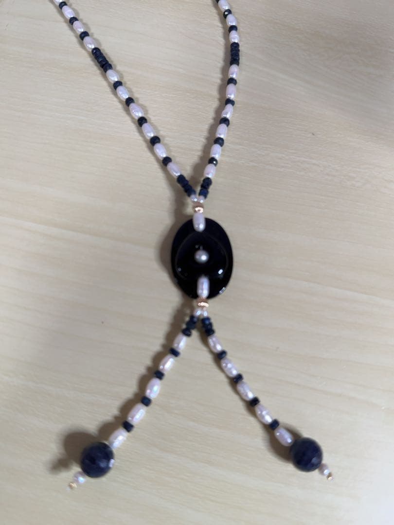 天然石瑪瑙カメオパール&サファイアコンビデザインネックレス　K18金