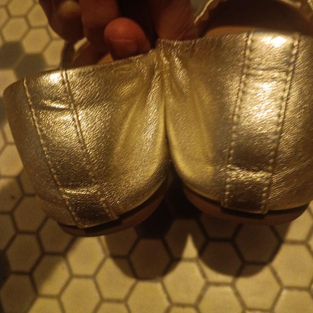 美品コールハーン☆ゴールドバレエシューズ7,5☆24,5☆リアルレザー