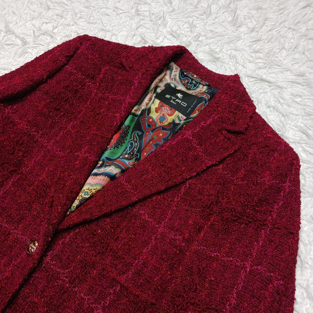 ✨美品✨近年モデル✨42サイズ✨エトロ　ツイードジャケット　ボルドー　ペイズリー