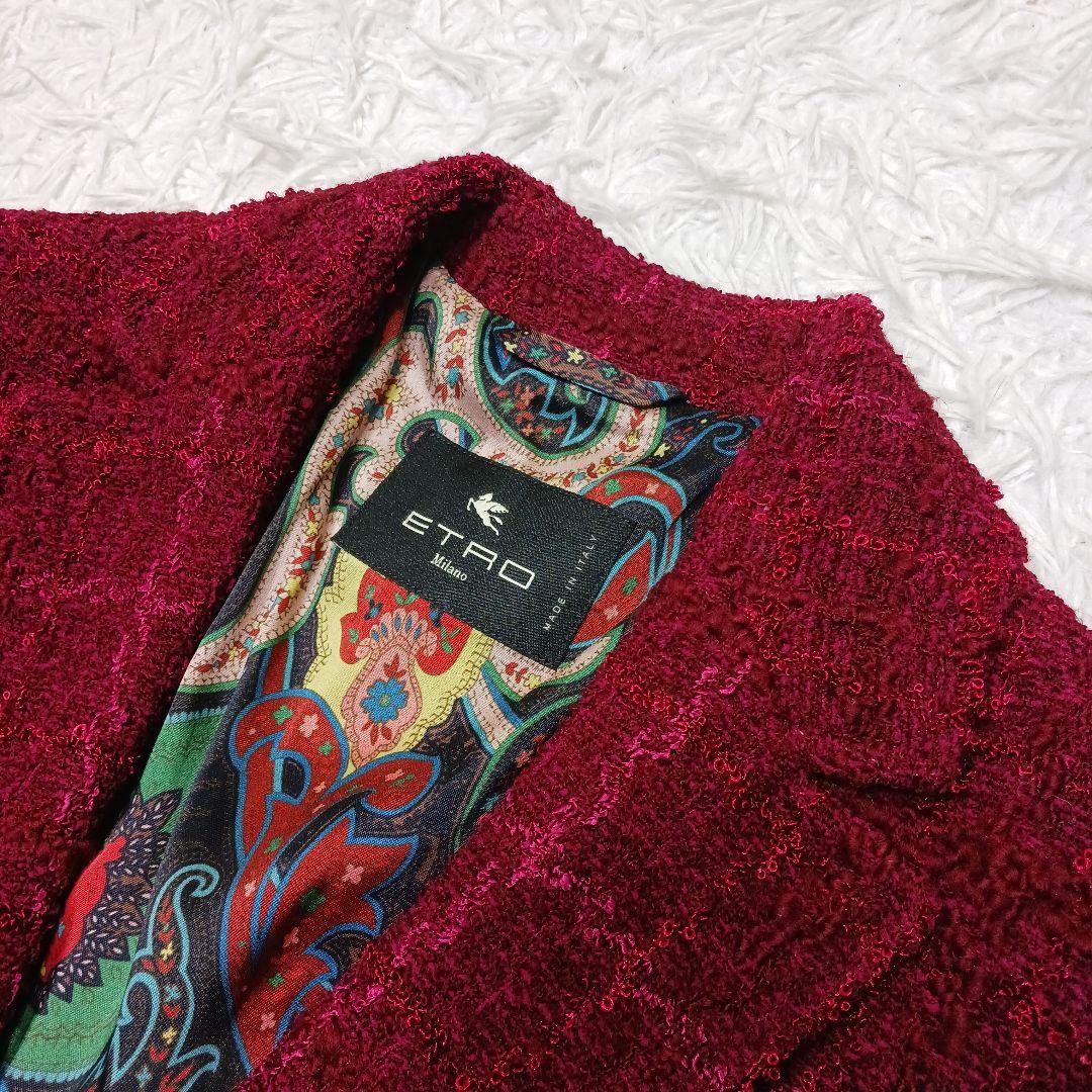 ✨美品✨近年モデル✨42サイズ✨エトロ　ツイードジャケット　ボルドー　ペイズリー
