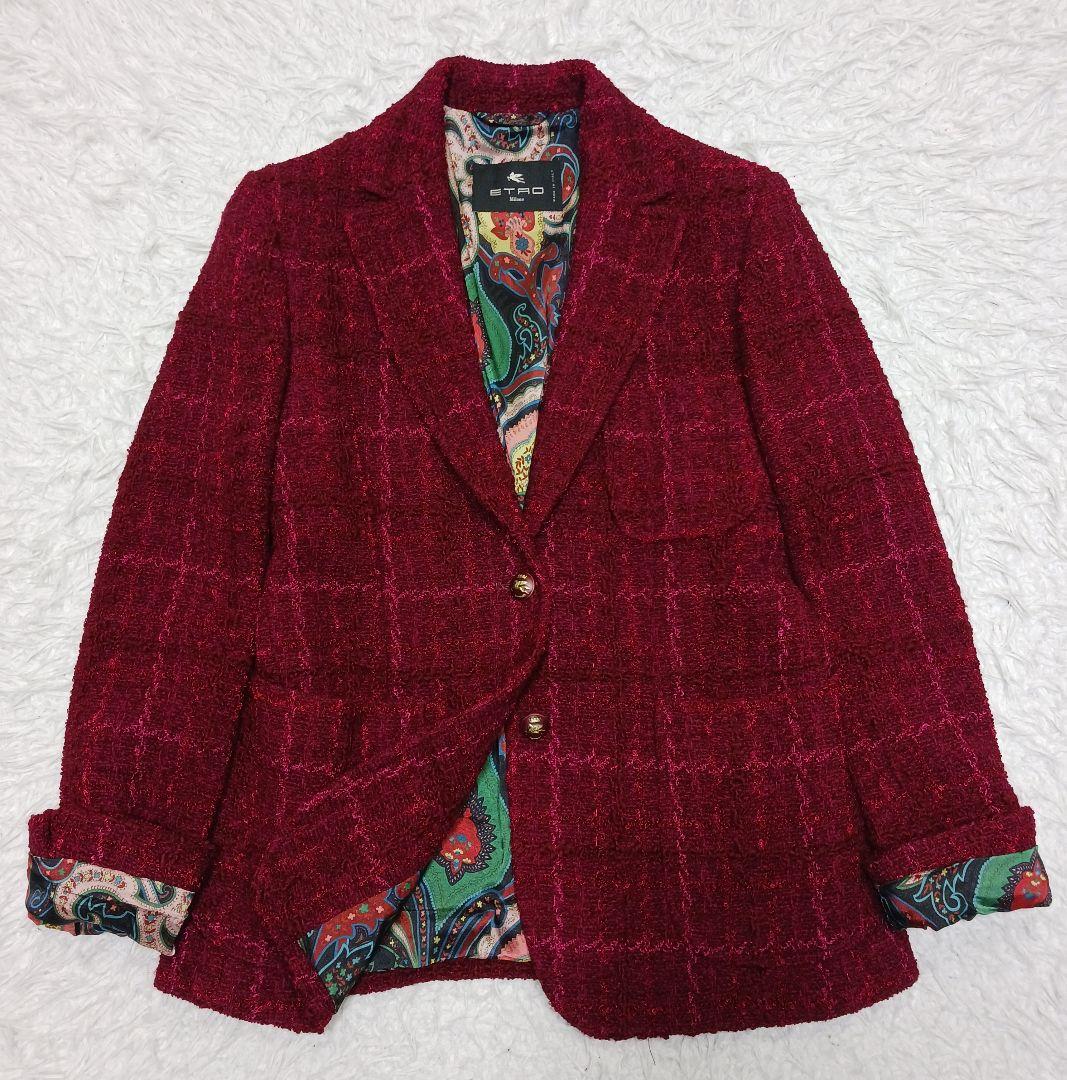 ✨美品✨近年モデル✨42サイズ✨エトロ　ツイードジャケット　ボルドー　ペイズリー