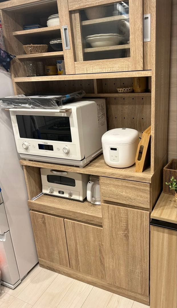 【PEKOPOKO☆】LOWYA 食器棚 レンジ台 幅90cm