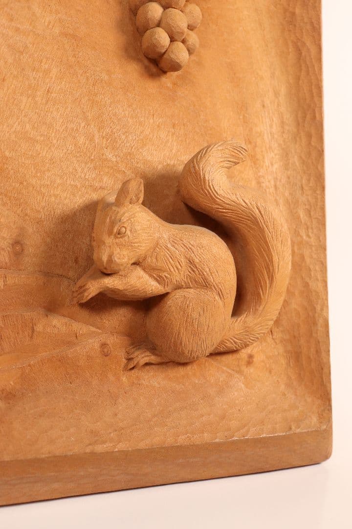 井波彫刻　一灯作　木彫　葡萄に栗鼠　壁掛け