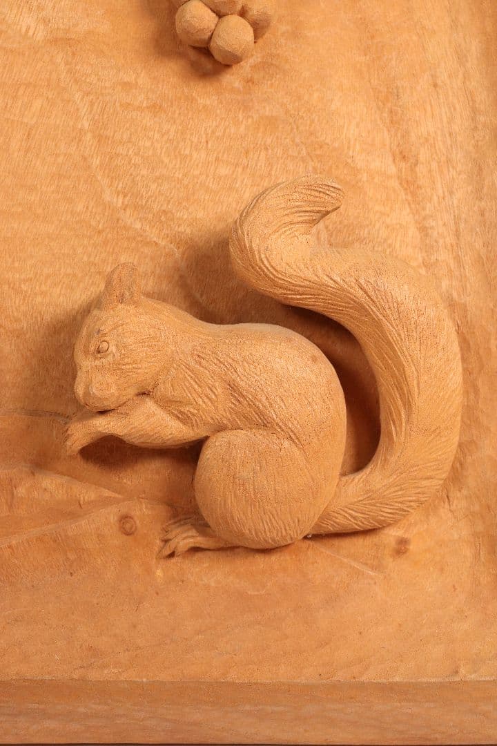 井波彫刻　一灯作　木彫　葡萄に栗鼠　壁掛け