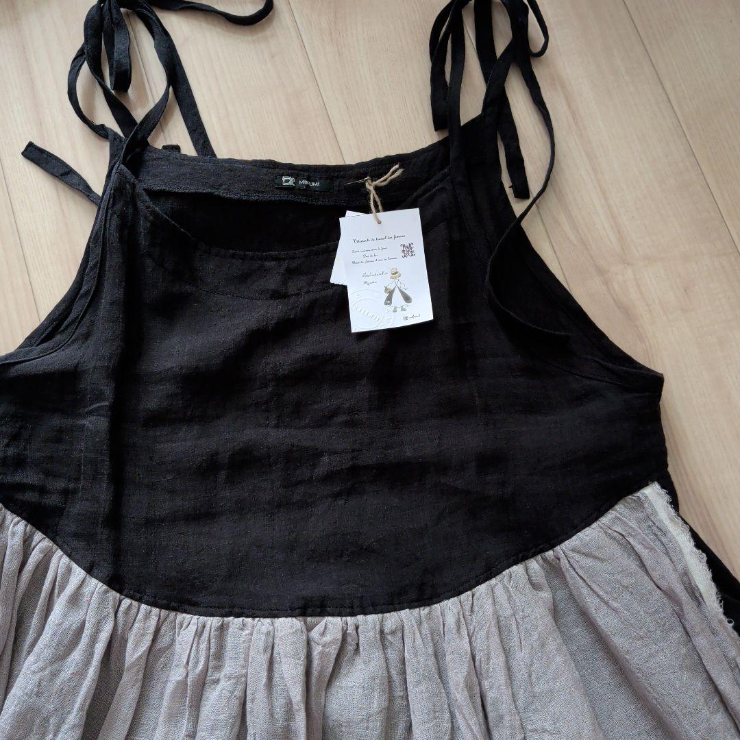 ハンドメイド作家さま☆リネン りぼんのわたぐもキャミワンピース