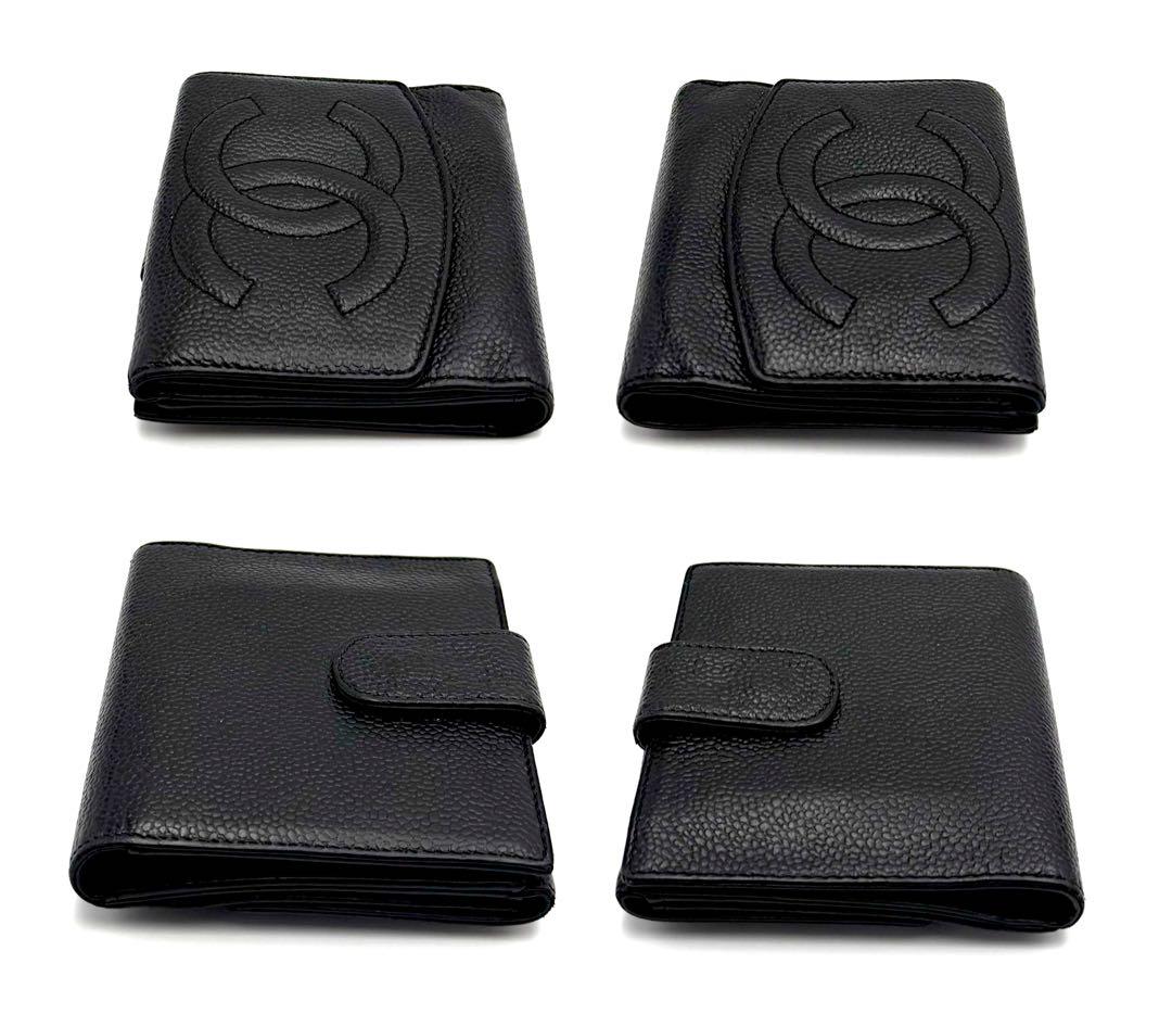 シャネルキャビアスキン ココマーク黒折り財布