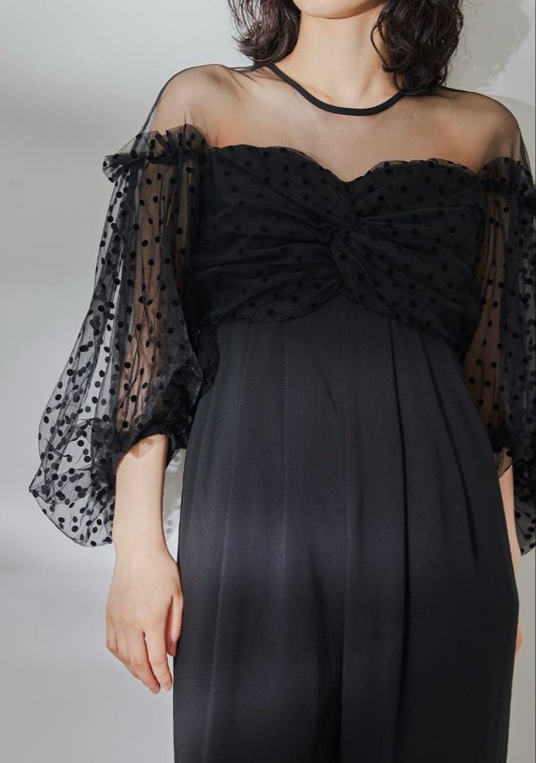 フロッキードットパンツドレス オールインワン