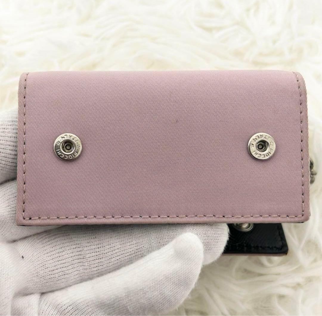 希少カラー✨プラダ　キーケース　6連　ナイロン×レザー　ピンク　ブラック