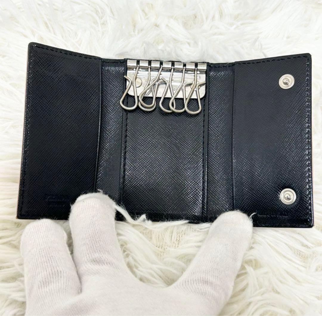 希少カラー✨プラダ　キーケース　6連　ナイロン×レザー　ピンク　ブラック