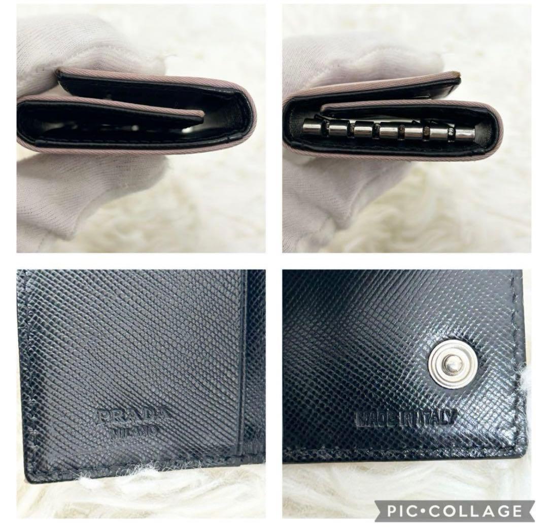 希少カラー✨プラダ　キーケース　6連　ナイロン×レザー　ピンク　ブラック