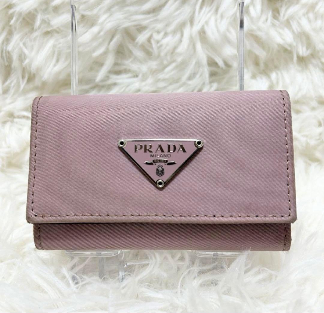 希少カラー✨プラダ　キーケース　6連　ナイロン×レザー　ピンク　ブラック