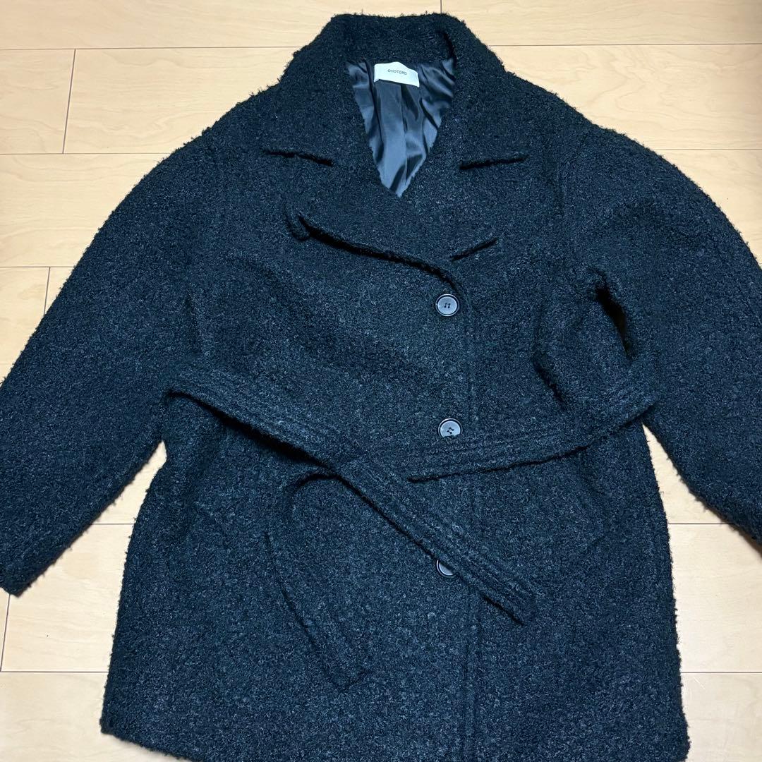 OHOTORO boucle 2way half coat ブラック
